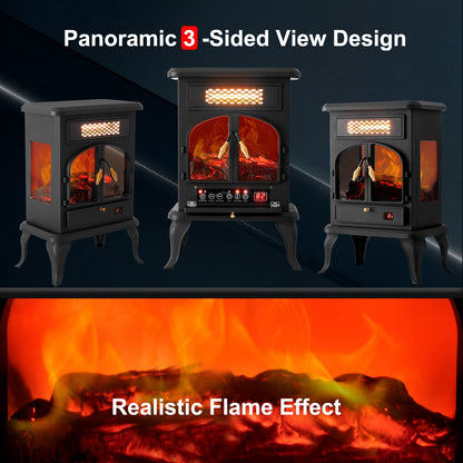 Selectric Electric Fireplace Heater with Remote ,22.4" Freestanding Portable Infrared Fireplace Heater with 3-Sides Realistic Flame for Indoor Use, Overheating and Tip-Over Safety,1000W/1500W