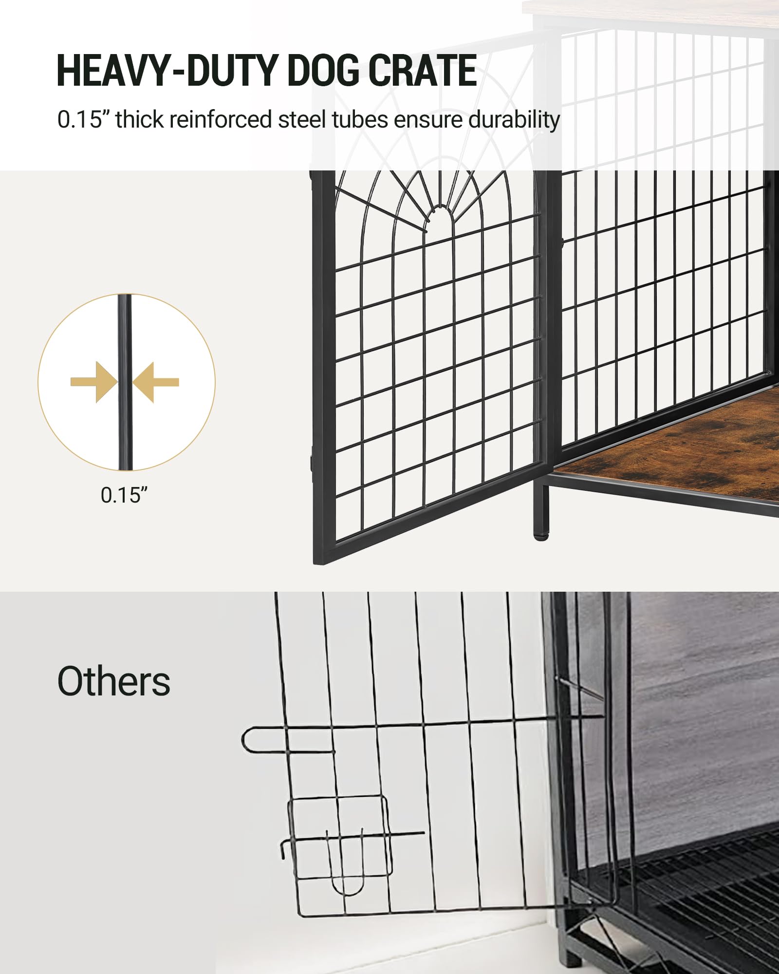 Hzuaneri 39.4" Dog Crate Furniture, 176lbs Heavy Duty Dog Kennels Indoor, End Side Table, TV Cabinets, Quadra-Door Wooden Dog Crate for Small to Large Dogs, Chew-Resistant, Brown and Black DF - WoodArtSupply