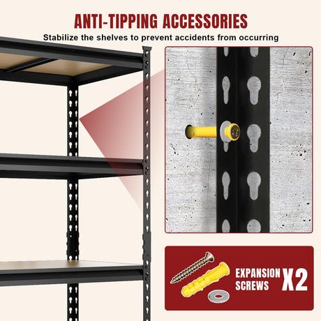 BIG RED 5 Tier Heavy Duty Garage Storage Shelving: Adjustable Metal Utility Shelving Rack for Garage, Basement, Pantry, Closet - 3,000lb Capacity (72"x48"x24") Black BIG RED