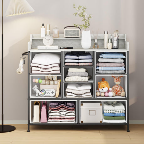 ErgoDesign 9 Drawers Dresser with Hooks, Dressers for Bedroom, Living Room, Hallway, Nursery (Greige) ErgoDesign