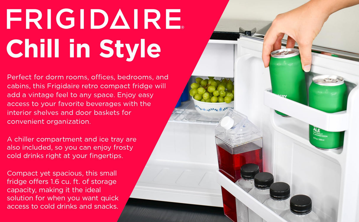 Frigidaire EFR182 1.6 cu ft Stainless Steel Mini Fridge. Perfect for Home or The Office. Platinum Series, 1.8 Frigidaire