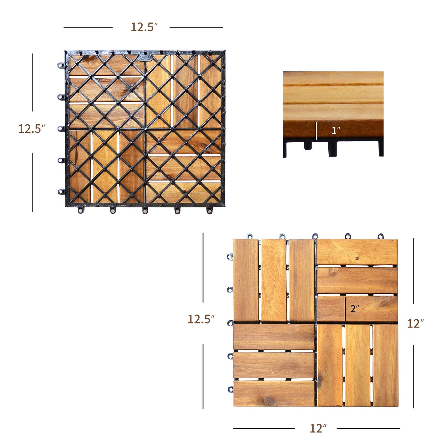 Giantex 10 PCS Interlocking Patio Deck Tiles, 12 x 12in Acacia Hardwood Outdoor Flooring Tiles, 10 sq.ft Wood Composite Deck Flooring Pavers for Outdoor Indoor, Tools Free Assembly, Checker Pattern