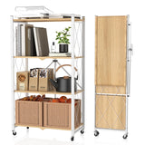 4 Tier Foldable Storage Shelf with Wheels,Folding Shelving Loads 400 LBS,No Assembly Bookshelf,Metal Shelving Units Storage for Garage,Living Room,Kitchen,Pantry, Office(27.9 x 13.3 x 49 in,White) FREGREE