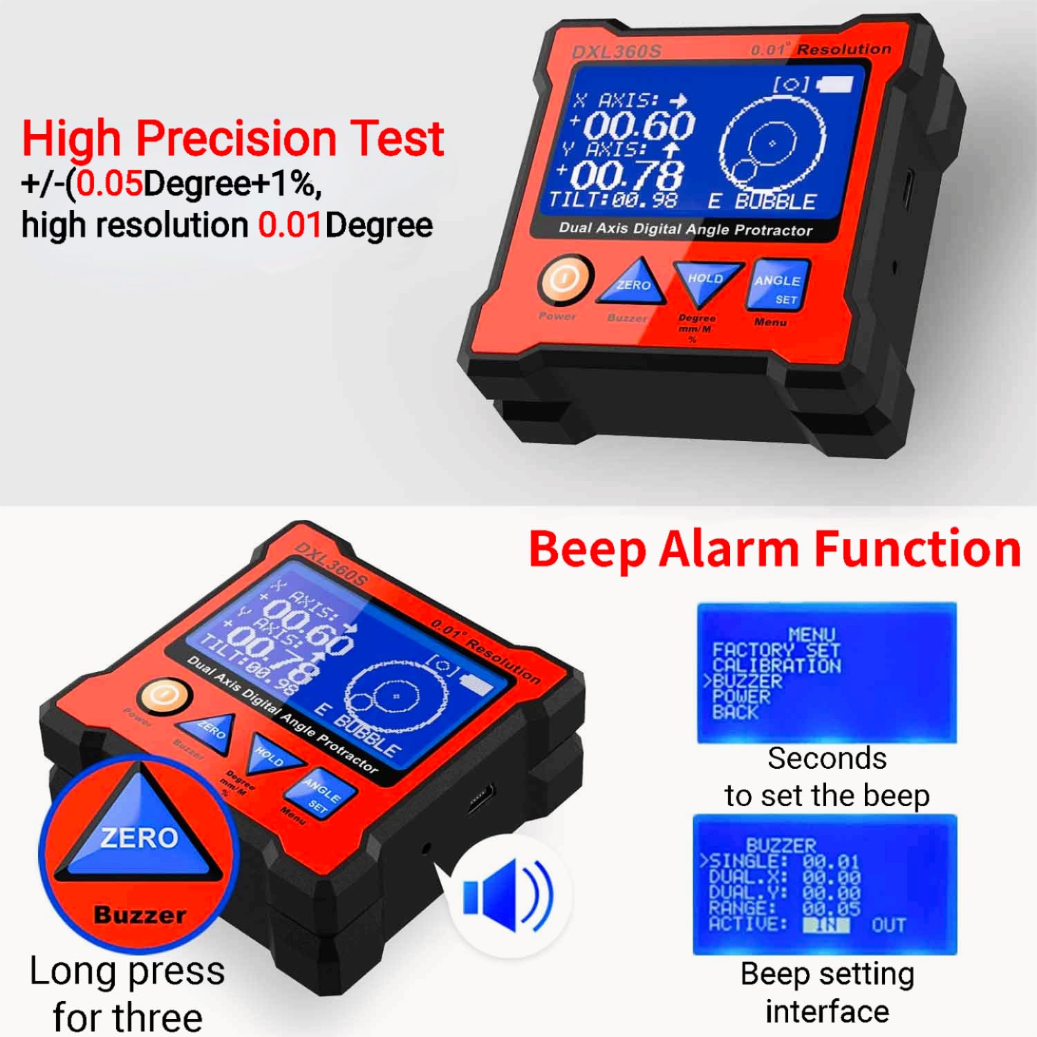 Digital Angle Finder Protractor DXL360S GYRO & Gravity 2 in 1 LCD Meter Magnetic Electronic Angle Gauge Dual Axis Level Box 0.01° Resolution Inclinometer with Backlight Woodworking Measuring  - WoodArtSupply