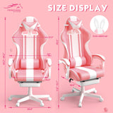 Ferghana Kawaii Pink Gaming Chair with Bunny Ears, Ergonomic Cute Gamer Chair with Footrest and Massage, Racing Reclining Leather Office Computer Game Chair 250lbs for Girls Adults Teens Kids Ferghana