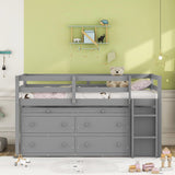 Kids Twin Low Loft Bed with Portable Desk and Storage Drawers in Gray by Harper & Bright Designs Harper & Bright Designs