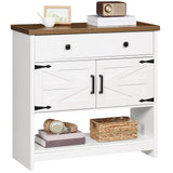 HOOBRO 34.3 Inches Farmhouse Console Table with Large Drawer and 2-Door Cabinet, Entryway Table with Storage, Sofa Table, Coffee Bar, for Entrance, Kitchen, Living Room, Walnut and White WH90XG01 HOOBRO