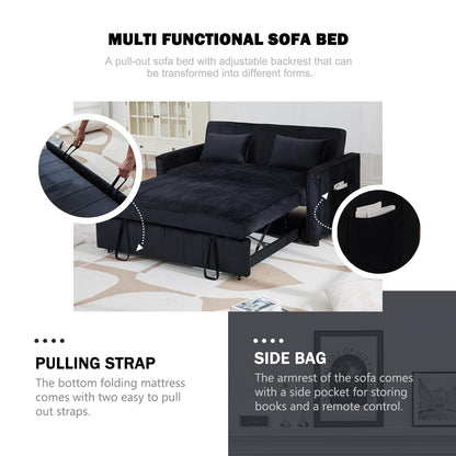 ECHINGLE 55.51" Convertible Sofa Bed, 3-in-1 Sleeper Sofa with Pullout Bed, Velvet Sofa cama with Adjustable Backrest and Side Pocket & 2 Pillows, Modern Futon Couch for Living Room, Bedroom（ - WoodArtSupply