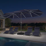 PURPLE LEAF 15ft Double-Side Patio Umbrella with Base and Solar Lights Outdoor Market Umbrella with Crank Handle Rectangle Umbrella for Backyard Pool Garden Deck, Navy blue PURPLE LEAF