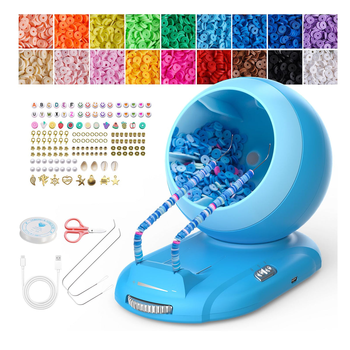 Aenebe Clay Bead Spinner Kit with 4500 Beads, Rechargeable Wireless Beading Tool with Dual Needles, Adjustable Speed Faster Jewelry Making for DIY Bracelets and Necklaces Aenebe