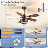 Depuley 42-Inch Ceiling Fans with Lights: Caged Ceiling Fans Dual Finish 5 Blades - Rustic Ceiling Fan with Remote Control for Industrial Living Room Outdoor Patio (E26 Bulb Included) Depuley