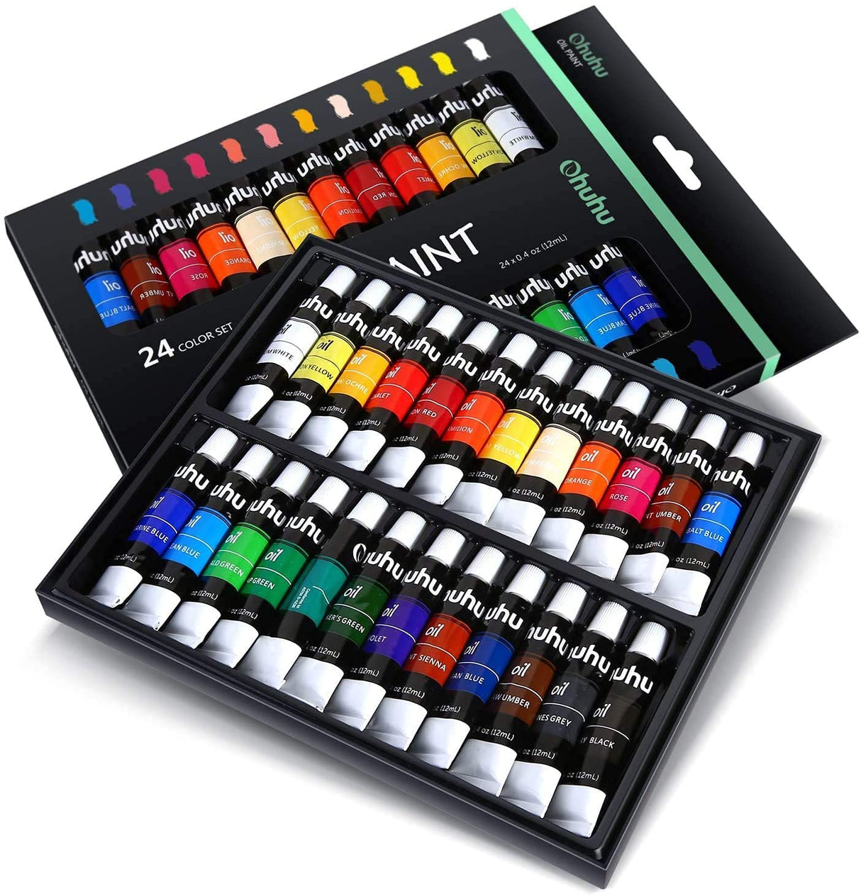 Ohuhu Oil Paint Set, 24 Oil-Based Colors, 12ml/0.42oz x 24 Tubes Non-Toxic Oil Painting Set Supplies for Canvas Painting Artist Kids Beginners Adults Classroom DIY Art Supplies Gift Ohuhu