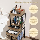 Makeup Organizer Cart Shelf Floor Skincare Organizers Make Up and Station Storage Cabinet For Vanity Standing Cosmetics With Drawers and Wheels For Nail Polish Perfume Hair Tool Beauty(Grey Oak) lurcns