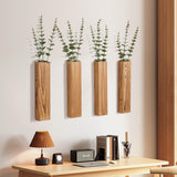Mokof 4 Pack Wooden Wall Planters with Fake Eucalyptus Stems, Modern Farmhouse Wood Vases Plants Wall Decor for Living Room, Bedroom, Bathroom (Dark Brown) Mokof