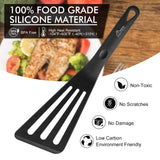 HOTEC Heat Resistant Silicone Slotted Fish Turner Spatula Set, Flipper Cooking Spatulas, for Non Stick Cookware Dishwasher Safe, Black HOTEC