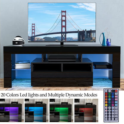 Vinctik 6&Fox LED Black TV Stand for 50/55/60inch TV,Modern Entertainment Center with Storage Drawers and LED Light,High Glossy TV Console,TV Table Media Furniture (51inch, Black 2) - WoodArtSupply