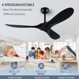 52" Ceiling Fan with Remote Control without Light, Modern Reversible DC Motor Indoor Outdoor 3 Blade Ceiling Fan for Patio, Bedroom and Farmhouse (Black) dearnow