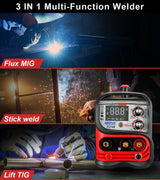HONE MIG Welder 110V, Actual 140Amp Flux Core Welder/Stick Welder/Lift TIG 3 in 1 Synergic Welding Machine, Smart IGBT Inverter Large LED Display Gasless Wire Welder with Welding Gun HONE
