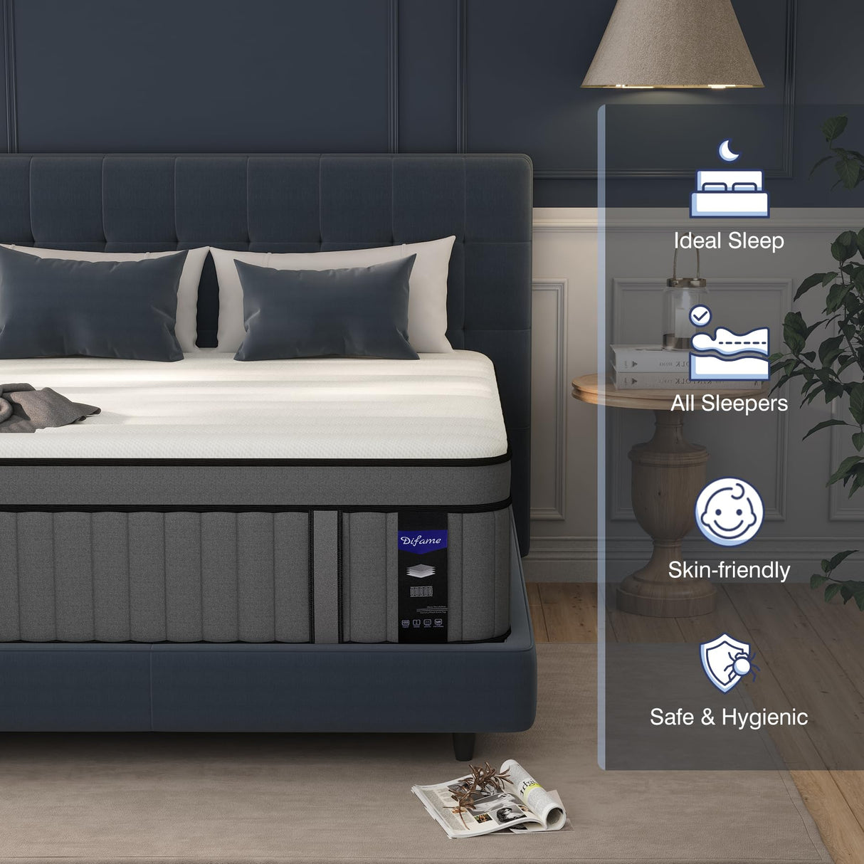 DIFAME Queen Size Mattress, Upgrade Strengthen 14 Inch Hybrid Queen Mattress in a Box,Mattress Queen Size with Memory Foam and Independent Pocket Spring,Medium Firm,Edge Support,Motion Isolation DIFAME