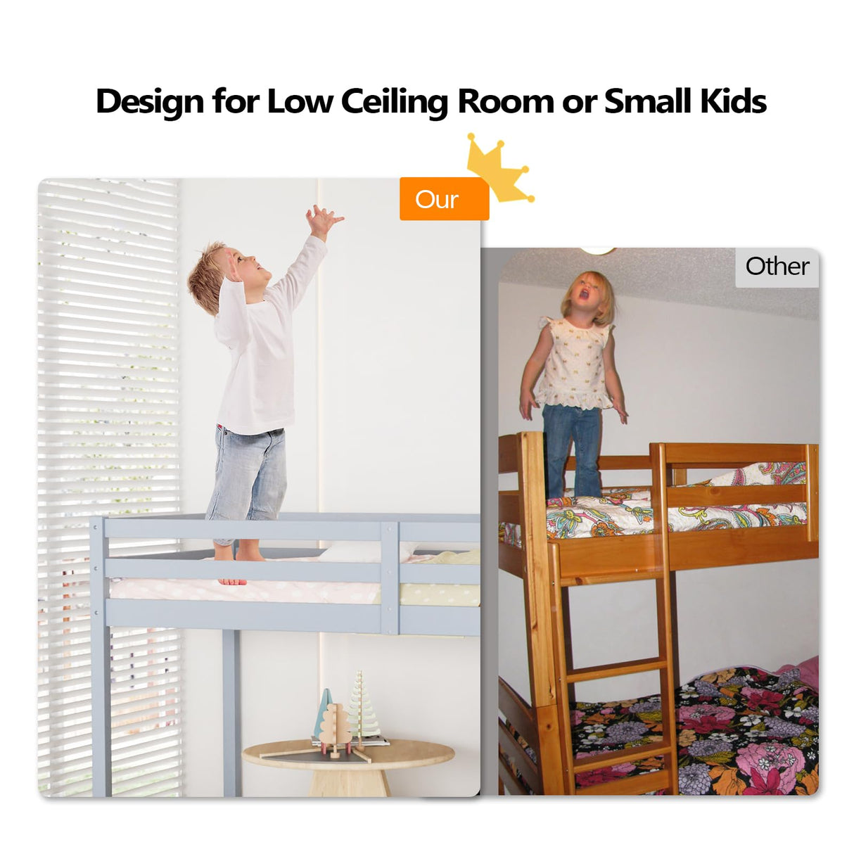 VINGLI 47'' Twin Low Loft Bed with Stairs - Sturdy Pine Wood Frame in Grey for Kids and Teens VINGLI