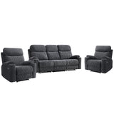 HAOMARKETS 3-Piece Power Recliner Sofa Set with Charging Port, Include 2 Single Power Chairs and a 3-Seater Reclining Couch with Cup Holders for Living Room, Dark Grey HAOMARKETS