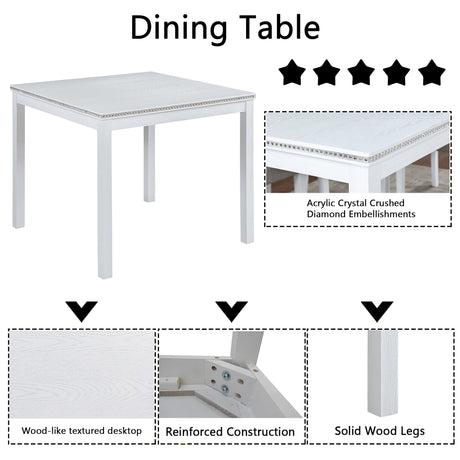 Dining Table Set With Crystal Decoration And Upholstered Chairs HouseOfZazla