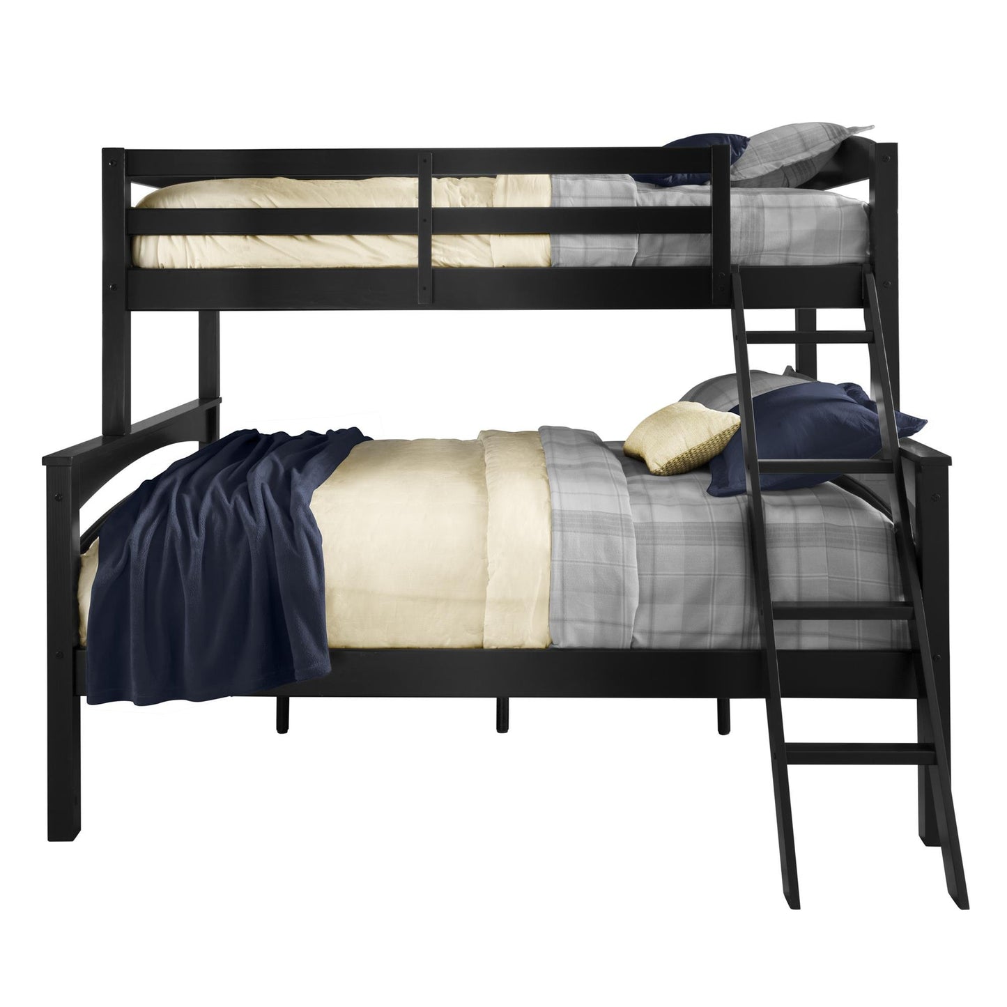 DHP Brady Twin Over Full Bunk Bed Frame in Black - Space-Saving Design for Kids and Teens - WoodArtSupply