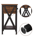 VECELO Modern Versatile Nightstands X-Design Side End Table Night Stand Storage Shelf with Bin Drawer for Living Room Bedroom, Brown+Black VECELO