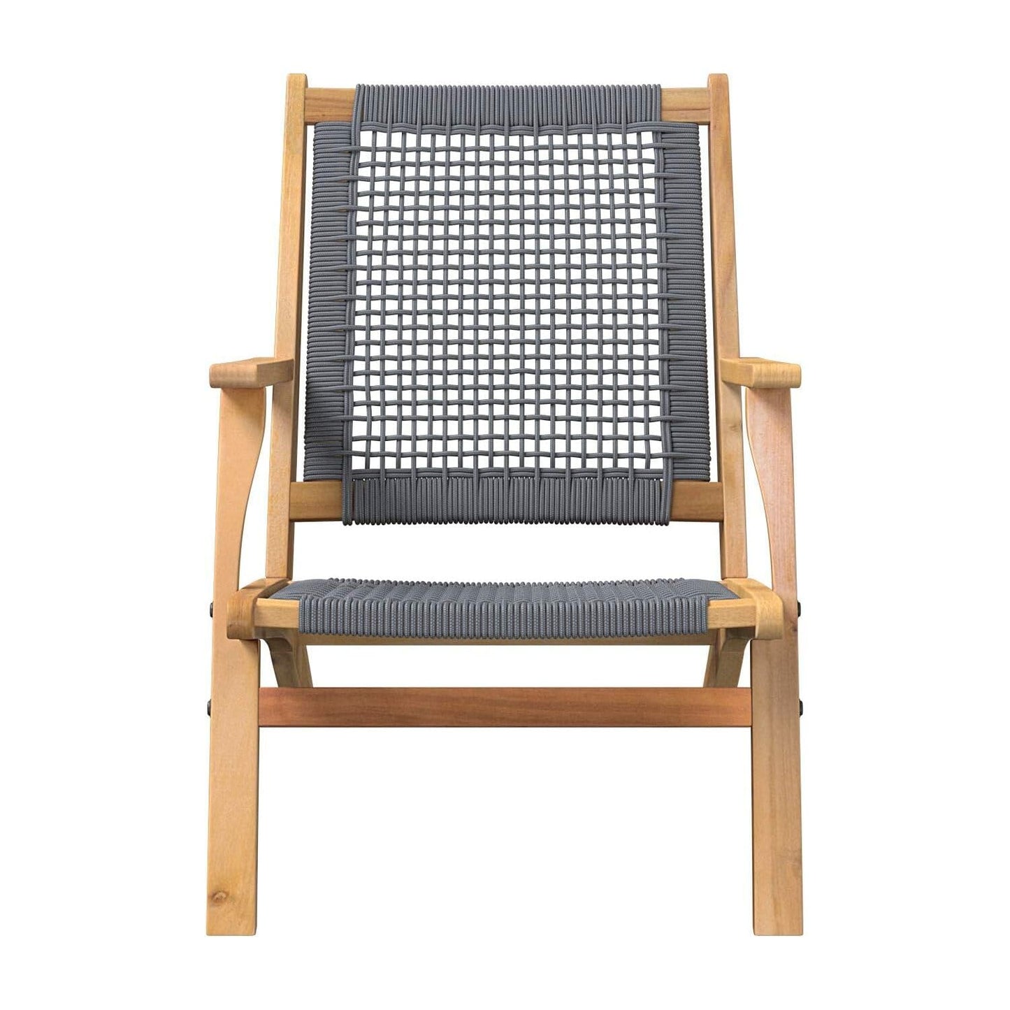 Patio Sense 63635 Vega Natural Stain Outdoor Chair Acacia Wood Construction Woven Web Seat Mid Century Design Comfortable Reclining Armchair Patio Lawn Garden Backyard Deck - Gray Cording - WoodArtSupply