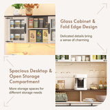 GlouMod Farmhouse Coffee Bar Cabinet with Sliding Barn Door, 70" Tall Kitchen Hutch China Cabinet w/Wine Rack, Power Outlet & Lighting, Liquor bar Station Food Pantry Storage Cabinet for Home, White GlouMod