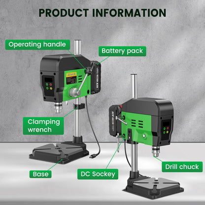 Taskstar Mini Drill Press,Benchtop Drill Press Electric & Battery Powered,2200/3000/3800/4600RPM Cordless Bench Drill Press, Adjustable Depth & Table B10 0.6-6.5mm - WoodArtSupply