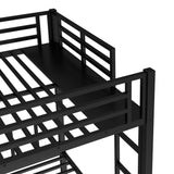 Bellemave Triple Bunk Bed for Kids, Detachable Queen Over Twin & Twin Metal Bunk Bed with Guardrails, Ladder & Storage, Converts to 3 Separate Beds, Easy to Assemble (3 Bunk Beds for Kids, Black) Bellemave