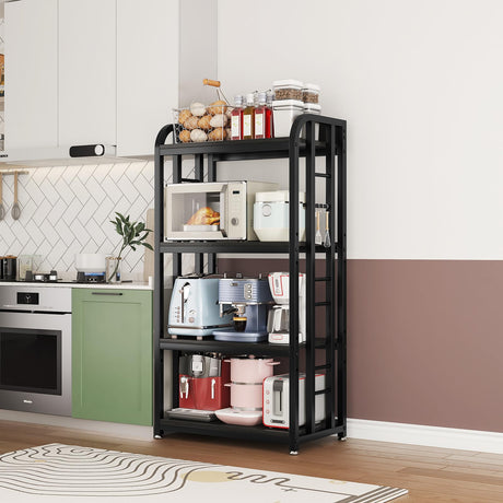 jarrvz 4 Tier Microwave Stand, Large Bakers Racks for Kitchens, Height Adjustablebakers Shelf, Coffee Bar for Living Room Rustic Black jarrvz