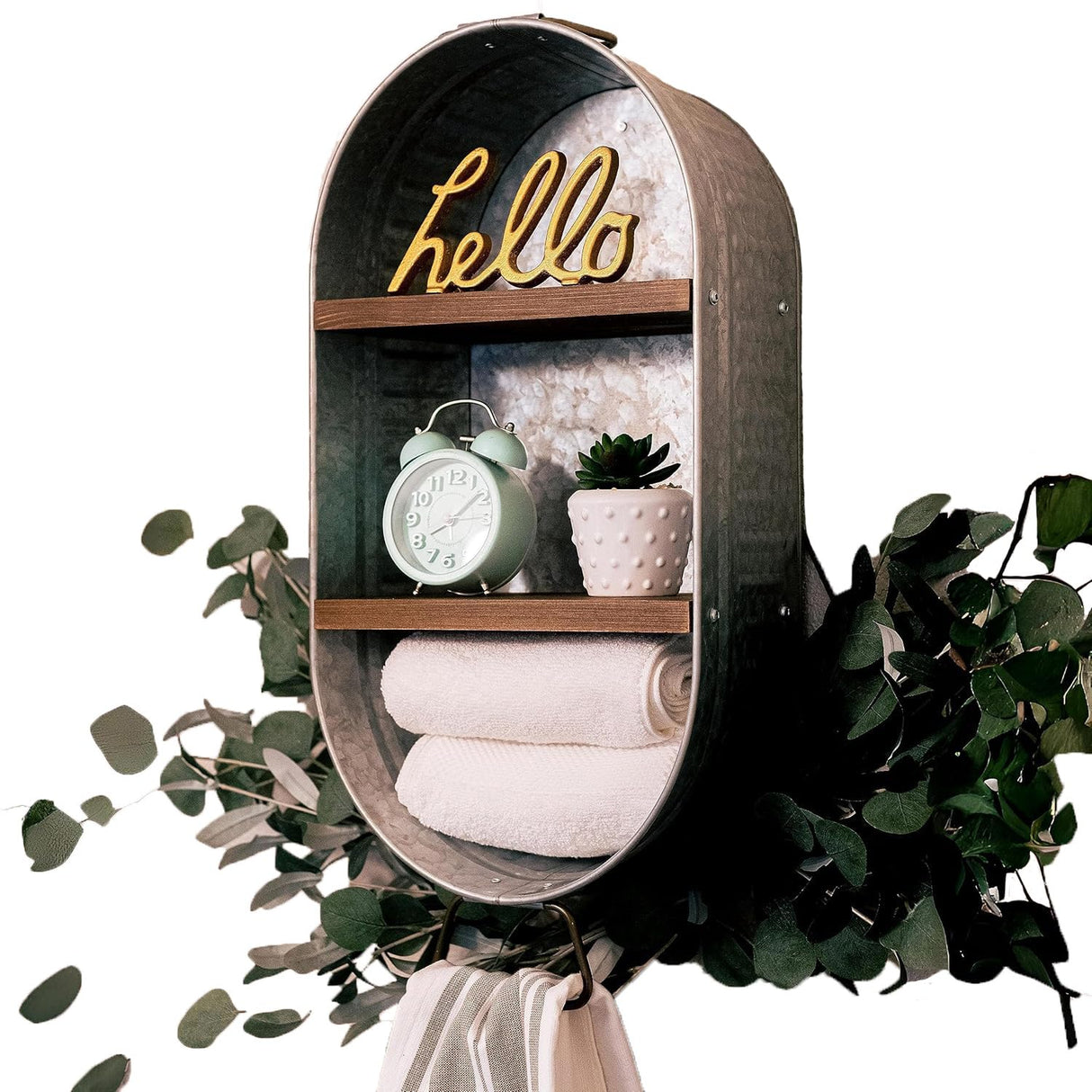 Galvanized Wash Tub with Shelves | Rustic Bathroom Décor | Farmhouse Rustic Bathroom Shelves | Metal Wash Tub Cubby | Galvanized Shelf Wall BARWOOD