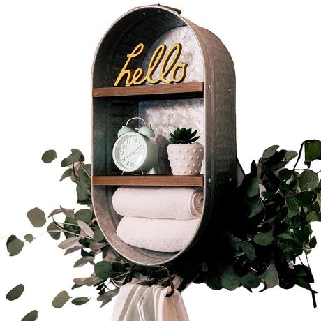 Galvanized Wash Tub with Shelves | Rustic Bathroom Décor | Farmhouse Rustic Bathroom Shelves | Metal Wash Tub Cubby | Galvanized Shelf Wall BARWOOD