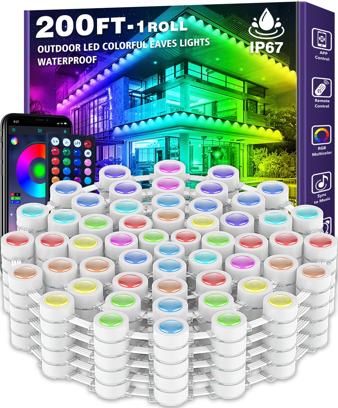 Permanent Outdoor RGB Lights,Waterproof Smart LED Eaves Lights with App/Remote Control,for Christmas and All Holiday Decor,Daily and Accent Lighting,House Roof and Garden Lighting (200FT) SINLEY