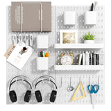 VEOFEMLEA Peg Board Combination Kit, 4 Pegboards with 20 Accessories, Pegboard Wall Organizer for Office, Nursery & Home Storage, Key Holder, 25.6"x25.6" – Nail-Free Installation（White） VEOFEMLEA
