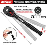 LLNDEI 3/8”Drive Impact Socket Set,Standard SAE(5/16 to 3/4-Inch) Metric Size(8-22mm), 95 Piece, CR-V Steel Deep&Shallow Kit, Adapters, Ratchet Handle, Screwdriver Bit Set, Spark Plug Socket, 6 Point LLNDEI