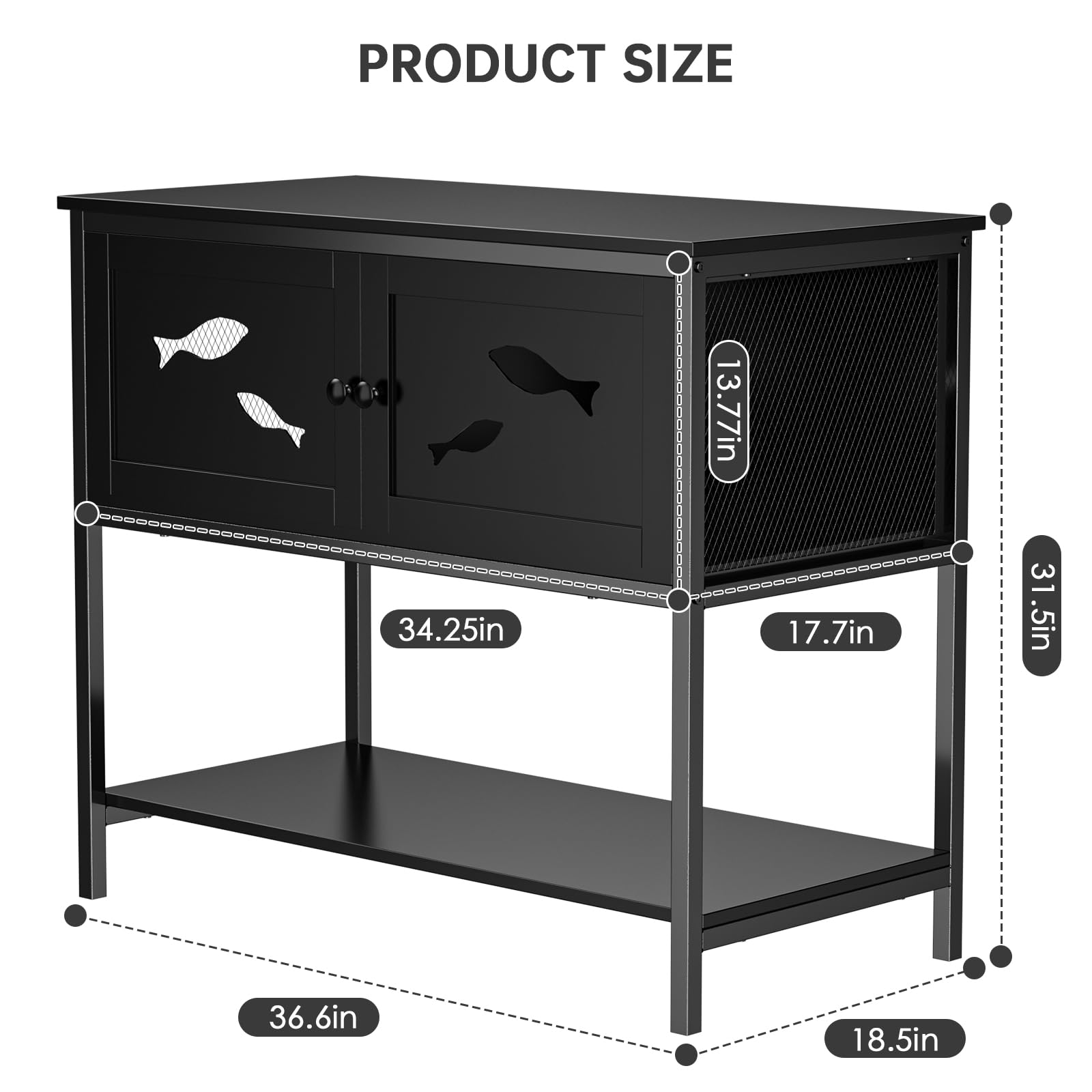 LiebeRen Fish Tank Stand,Aquarium Stand, 40 Gallon Tank Stand, Fashion Black Aquarium Stand, Fish Tank Stand with Cabinet (36.6" L x 18.5" W x 31.5" H) - WoodArtSupply