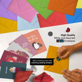 Dessie 100 Unique Modern Christmas Cards with Envelopes and Matching Sealing Stickers. Happy Holiday Cards with Short Greetings Inside. Bulk Christmas Cards Boxed with Envelopes Dessie