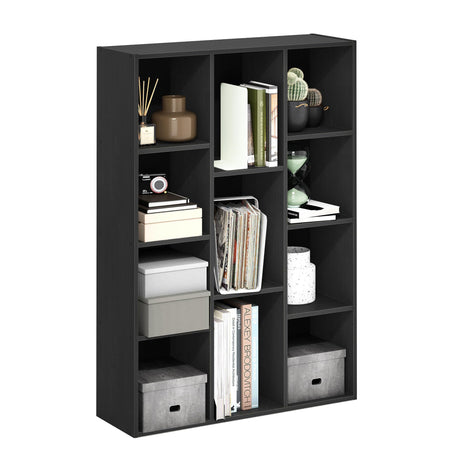 Furinno LUDER Book Shelf, 11-Cube Bookshelf, Reversible Bookcase, 9.4" x 29.1" x 41.7", for Living Room, Bedroom, Home Office, Blackwood Furinno