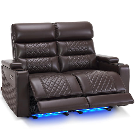 MCombo 55.1'' Power Loveseat Recliner for Adults, Home Theater Seating with Power Headrest, FSC Certified, USB & Type C Ports, Armrest Storage & LED Light HTS470 (Dark Brown, Loveseat) MCombo