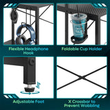 Bestier 55 inch Gaming Desk with Power Outlets & LED Lights, Computer Desk with Monitor Stand & Adjustable Shelves, Home Office Desk with Cup Holder & Hook, Black 3D Carbon Fiber Bestier