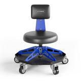 Vyper Robust Steel Sport Shop Chair for Mechanics, Automotive, DIY - 300 lb Capacity Garage Stool with Backrest and Large Wheels, Shop Stool (Black Seat, Blue Frame) Vyper Industrial