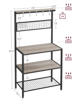 VASAGLE Bakers Rack, Coffee Bar, Kitchen Storage Shelf Rack with 10 Hooks, 3 Shelves, Adjustable Feet, for Microwave Oven, 15.7 x 33.1 x 66.9 Inches, Industrial, Greige and Black UKKS017B02 VASAGLE