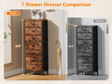 Furnulem Dresser with 7 Drawers,Tall Chest of Drawers Industrial Fabric Dresser for Bedroom,Vertical Storage Tower Bedside Furniture in Living Room,Closet,Entryway-Sturdy Steel Frame(Rustic Brown) Furnulem