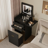 ARTETHYS Small Vanity Desk Set with Flip-top Mirror and Lights Black Integrated 3 in 1 Makeup Table for Small Space Compact Mini Dressing Table with Fold-up Panel and Storage Chair for Bedroom ARTETHYS
