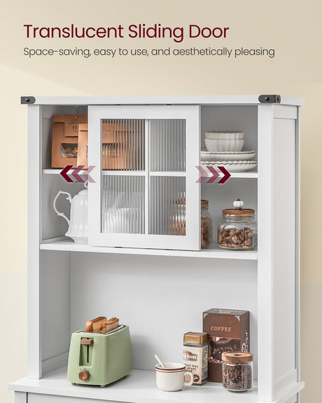 VASAGLE 71" Pantry Cabinet with Lights and Charging Station, Kitchen Pantry Cabinet with Doors and Drawer, Farmhouse Storage Cabinet, Coffee Bar VASAGLE