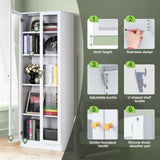 IRONMIX Modern Display Cabinet with Doors, Curio Cabinet with 4 Adjustable Shelves, 5-Tier Display Case, 71" Tall China Cabinet for Living Room, Tall Bookcase for Home Office (23.5 W, White) IRONMIX