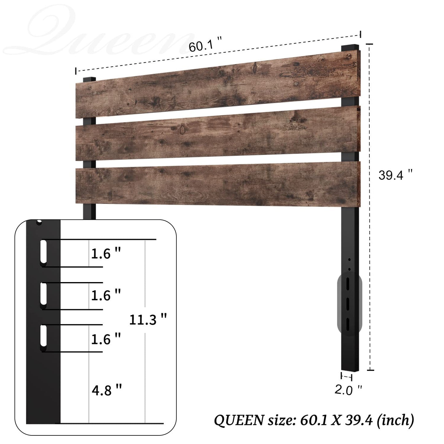 Keureedg Stylish Wooden Headboard with Metal Slats - Queen Size, Easy Assembly - WoodArtSupply